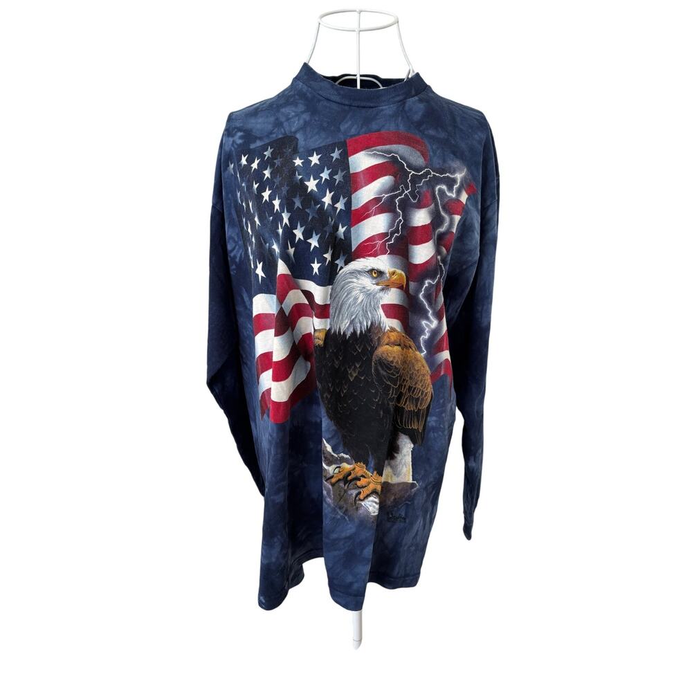 Vintage 2002 The Mountain American Flag Blue Graphic Long Sleeve T-Shirt - L